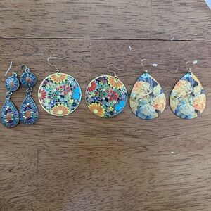 3 Sets of Colorful Floral and Patterned Earrings Set